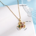 Gold plated turtle pendant necklace with colorful zircon shell and classic O-chain - Colorful Zirconia