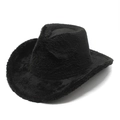 Black faux rabbit fur western cowboy hat with wide brim for women's autumn winter style - M (56-58cm) / Black