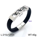 Men's black braided leather bracelet with geometric stainless steel magnetic clasp - Style A Steel Color