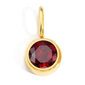 Detailed close-up of a round birthstone pendant with deep red crystal and gold setting - January (red) (0.8cm*0.8cm)