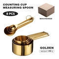 Golden 8-piece stainless steel measuring cups and spoons set with gift box packaging - Boxed Golden Wire Handle Measuring Cups and Spoons 8-Piece Set