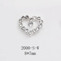 Silver hollow heart nail charm 2000-S-W with rhinestones for DIY manicure art 8x7mm - 2000-S-W Silver Hollow Rhinestone Heart