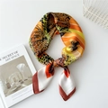 70cm square silk scarf featuring vibrant orange leopard print and bird motifs - 70cm / Pink Edge Striped Leopard