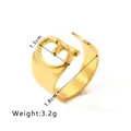 Polished 18k gold plated stainless steel open ring featuring a hollow letter G design - Letter G