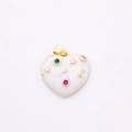 Pendentif cœur en nacre blanche avec étoiles, lune dorées et zircons de couleur - Cœur Étoile Lune / Style 1