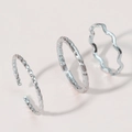 Three-piece silver stackable ring set with twisted, wave and bamboo-shaped textures - Adjustable Open / Silver 3-Piece Set (Twist/Bamboo/Wave) (ZHJZ307S)