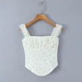 Débardeur fleuri blanc ajusté avec bretelles en dentelle et bustier baleiné sur cintre - S / Floral Bleu