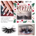 Christmas beauty set featuring mink false eyelashes and 24 piece festive press-on nails - Set41 (Red Green Reindeer Gift Stocking)