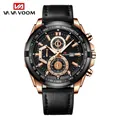 VA VA VOOM men's racing watch with rose gold case and black leather strap - Black Bezel Rose Gold Markers