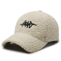 Cappellino da baseball beige in pile con ricamo HEART nero testurizzato - Beige Chiaro