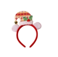 Christmas headband with plaid Santa hat, green leaves, red berries, and small bells - Beige Plaid Bent Hat Headband