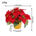 Red Poinsettia artificial potted plant with pine cones and golden berries dimensions - Red Flowers Golden Pot With Pine Cones