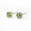 Titanium steel stud earring featuring green zircon stones in a silver crown setting - Tea Green