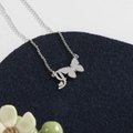 Polished stainless steel butterfly necklace with artistic initial pendant in silver - Silver J