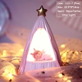 Pink tent night light with sleeping angel and golden star topper, size 10.5x9x14cm - 1121-7A / Pink Tent Light