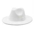Minimalist white wool felt fedora hat with wide grosgrain ribbon for men and women - White