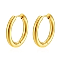 Close-up of a pair of classic golden stainless steel hoop earrings with glossy finish - 3.0x16mm / Gold