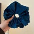 Oversized navy blue corduroy scrunchie with soft ribbed texture and elastic band - Blue Velvet Scrunchie