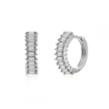 Silver baguette-cut zircon hoop earrings with a minimalist polished finish and secure clasp - Platinum White Zirconia