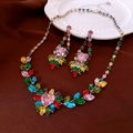 Colorful floral jewelry set with teardrop crystals and resin stones in multi-color - 66# Necklace-Silver-Colorful (2Pcs Set)