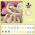 Colorful macaron polka dot press-on nails with daisy patterns and vibrant summer colors - A3288 Glue Type