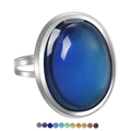 Adjustable vintage silver ring featuring a large oval color-changing mood stone in deep blue - 1057 Oval Gemstone