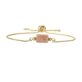Detail view of golden box chain bracelet with pink natural stone and adjustable slider - Copper+Sunstone