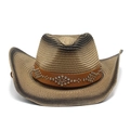 Brown gradient straw cowboy hat with a studded leather band for sun protection - M (56-58cm) / Black Gradient (6)
