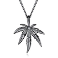 Vintage dark silver maple leaf pendant necklace in stainless steel on white background - Black Maple Leaf + 60cm Chain