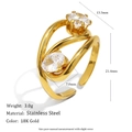Dimensions détaillées de la bague spirale en acier inoxydable plaqué or 18K avec zircon - Acier inoxydable / Bague Ouverte Symétrique Double Zirconia - Or