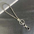 Detail of luxury rhinestone phone strap with silver ring and lobster clasp on black texture - 6mm Rhinestone Pendant / Gray (K3129)