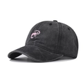 Vintage gewaschene dunkelgraue Baseballkappe mit detaillierter rosa Skorpion-Stickerei - Verstellbar / Garnelen Bestickt Schwarz