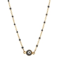 Close-up of golden stainless steel chain featuring black beads and evil eye pendant detail - SL381-Black Beads