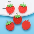 Red resin strawberry pendants for DIY jewelry with metal rings and size markings - Style E/2.25g