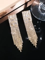 Elegant long fringe snake-shaped tassel earrings with sparkling rhinestones in silver - Silver Luxury Tassel (DTE1617106GL-W)