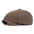 Brown herringbone tweed newsboy cap with adjustable back for men in a classic retro style - One Size Adjustable / Khaki