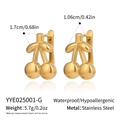 Tabla detallada de medidas y peso de pendientes de cereza en acero inoxidable chapado - Cereza Dorada (YYE025001-G)