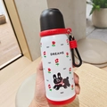 Tragbare Edelstahl Vakuum isolierte Wasserflasche mit süßem Cartoon Druck und Tragegurt. - 500ml / Schwarzer Deckel