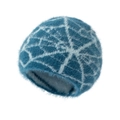 Blue knit beanie with white spider web pattern featuring fluffy faux mohair texture - Vintage Peacock Blue