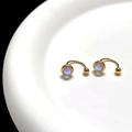 Golden titanium moonstone tassel earrings with iridescent rainbow gems on white plate - U-Shaped Moonstone / Gold Color - U-Shaped Moonstone (Single)
