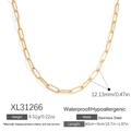 18k gold plated stainless steel flat link chain necklace with 12.13mm link width - Gold Large Flat Chain Necklace (XL31266)