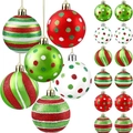 Set of 12 festive 6cm Christmas balls with red green and white matte glitter patterns - 6CM 12Pcs/Set