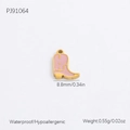 Pink enamel cowboy boot charm in golden finish with waterproof stainless steel details - PJ91064 Pink Western Cowboy Boot Pendant