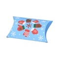 Light blue Christmas pillow gift box featuring festive gloves and snowflake patterns - Gloves
