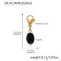 18k gold plated stainless steel black agate pendant charm with dimensions and weight info - Gold Black Agate Pendant (D150-2)