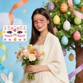 Easter freckle tattoo stickers with pink bunny, carrot and eggs designs for festive makeup - Pink Bunny and Spring Theme (BF-028)
