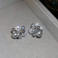 Macro detail of clustered white and grey pearls with sparkling zircons on velvet - 13# Silver Needle Grey/White Pearl Clustered Zirconia Stud Earrings