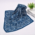Blue paisley print square silk scarf for women featuring elegant white floral patterns - Blue Paisley