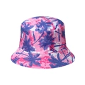 Cappello da pescatore rosa e viola con stampa di palme tropicali per vacanze al mare - M (56-58cm) / Stile Palma Color Block Rosa Viola (B)