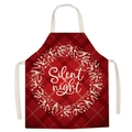Red plaid Christmas linen apron with Silent Night lettering and beige neck strap - Style 8/Silent Night